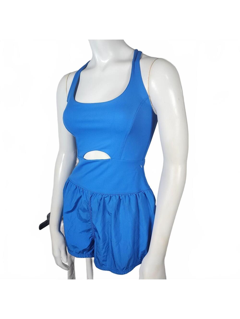 Free People Movement Righteous Runsie Blueprint Romper with Cutout & Cross Back - Picture 4 of 7